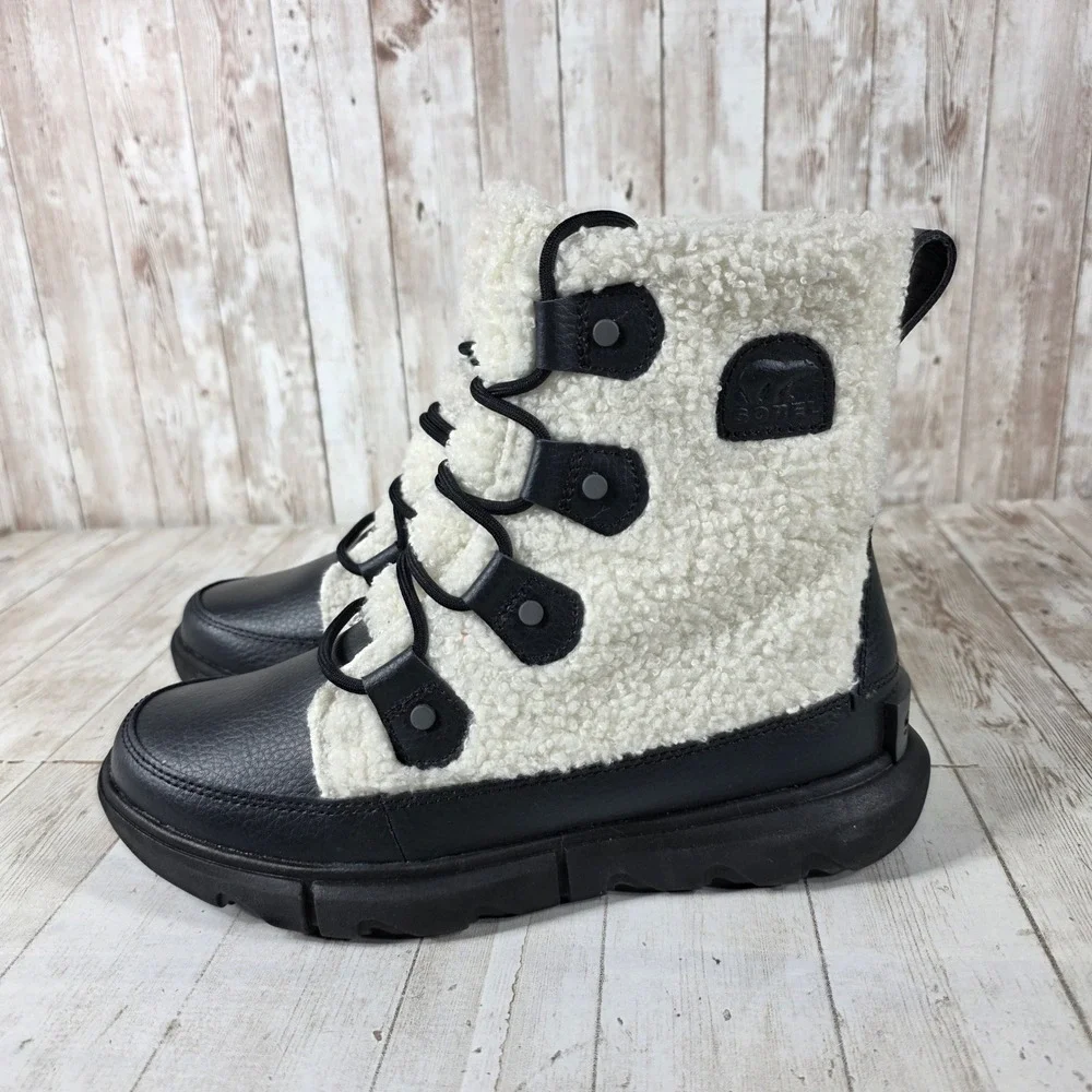 Sorel Kinetic Sport Women Black White Faux Shearling Winter Boots NL4601-010 7